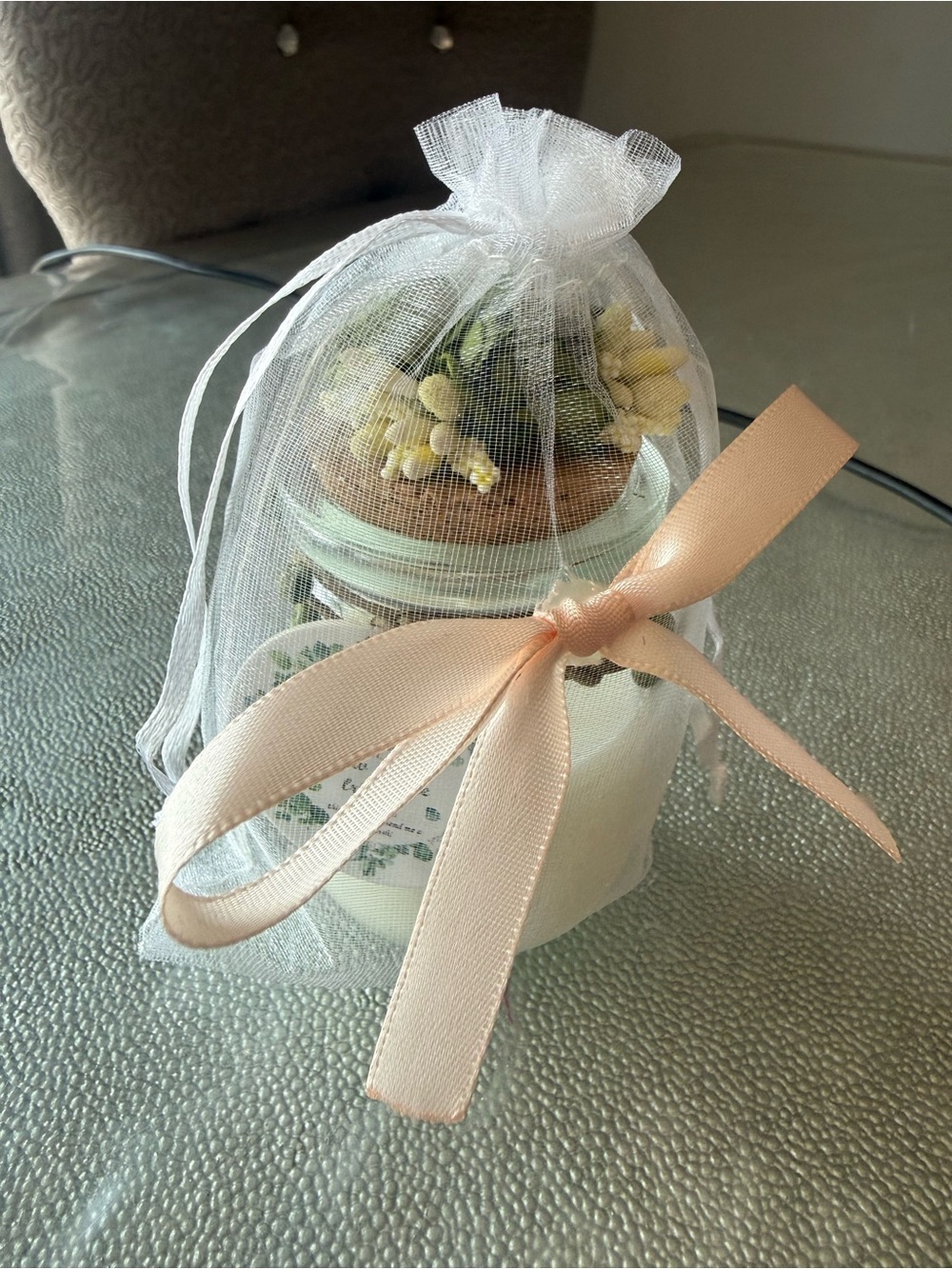 Custom made candle in a glass container